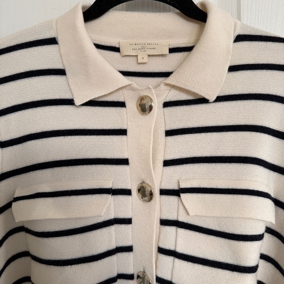 Sezane Betty Cardigan Ecru / Marine. - Size S - Picture 5 of 5